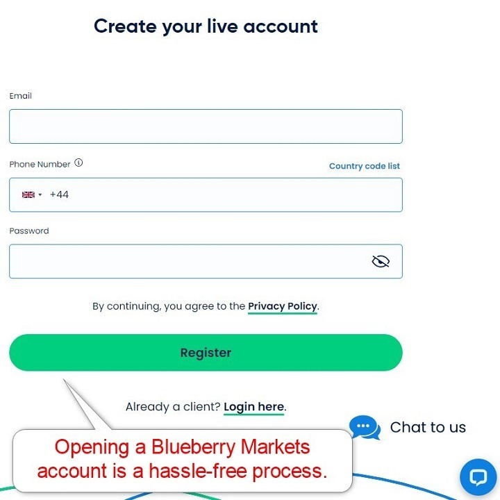 Blueberry Markets Account Opening